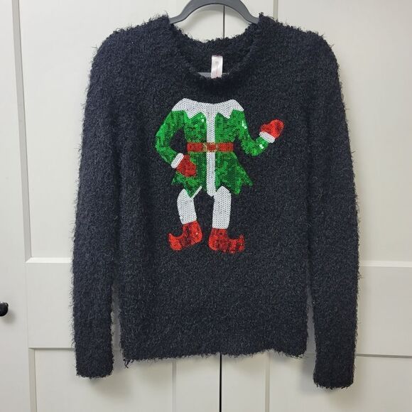 No boundaries sequined elf ugly Christmas sweater, large - Picture 6 of 7